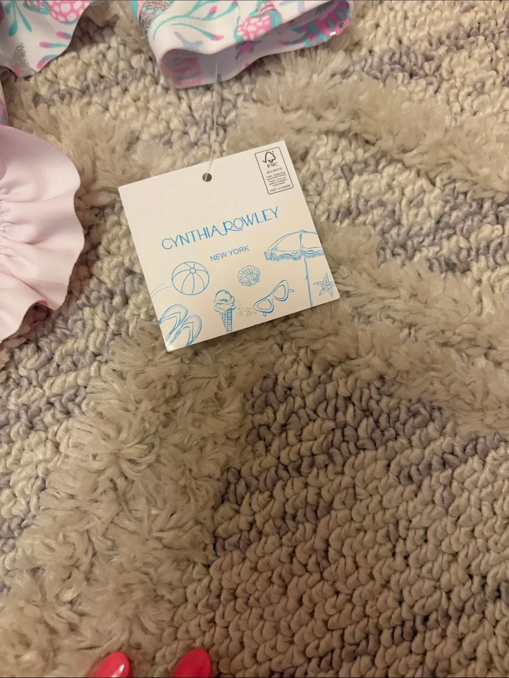 Cynthia Rowley Pink & Teal Seashell Long-Sleeve Rashguard One-Piece